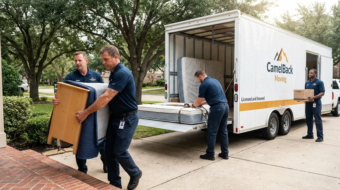 Crew loading residential truck for cross-state move from Mount Hope, WV