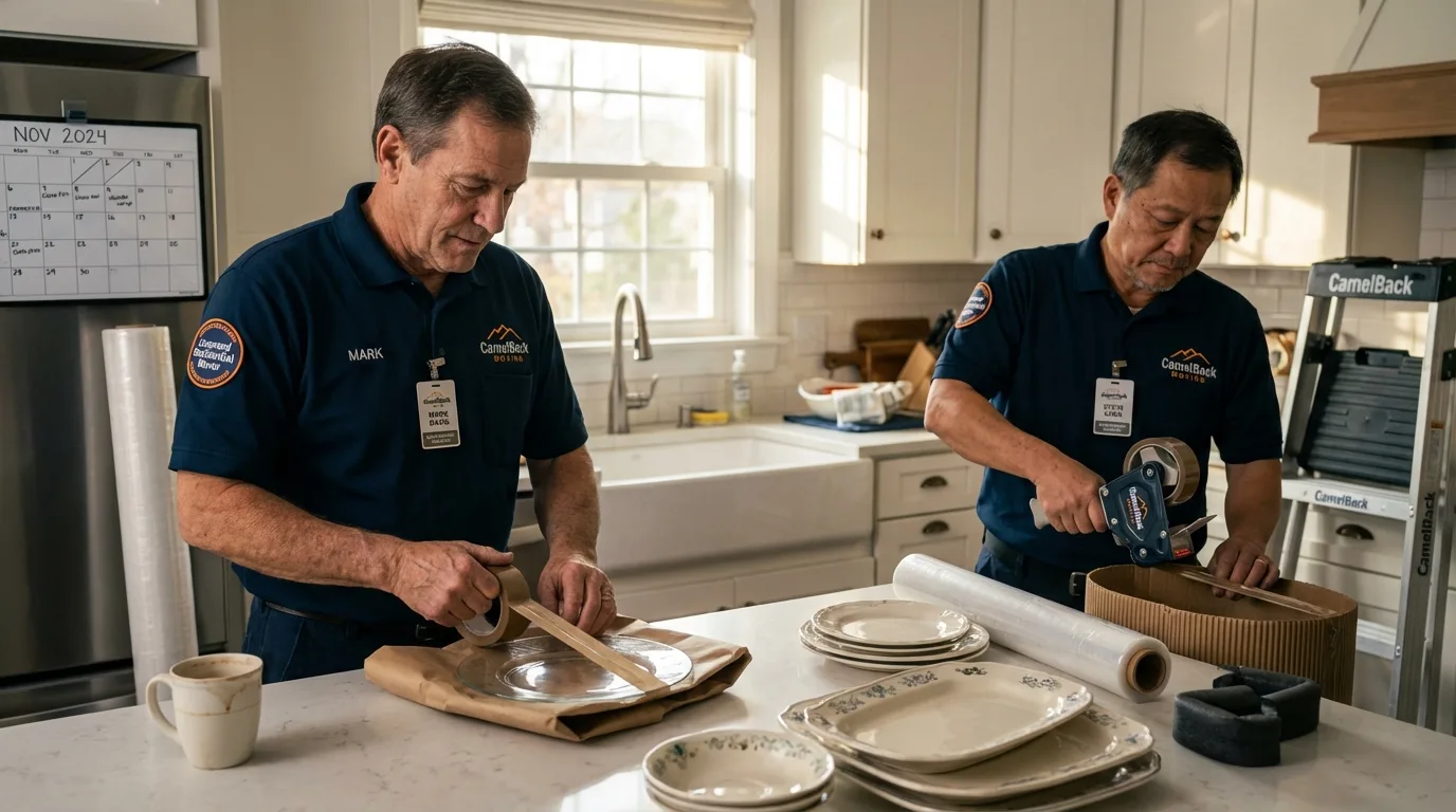 Professional crew packing kitchen dishware in Mount Hope, WV